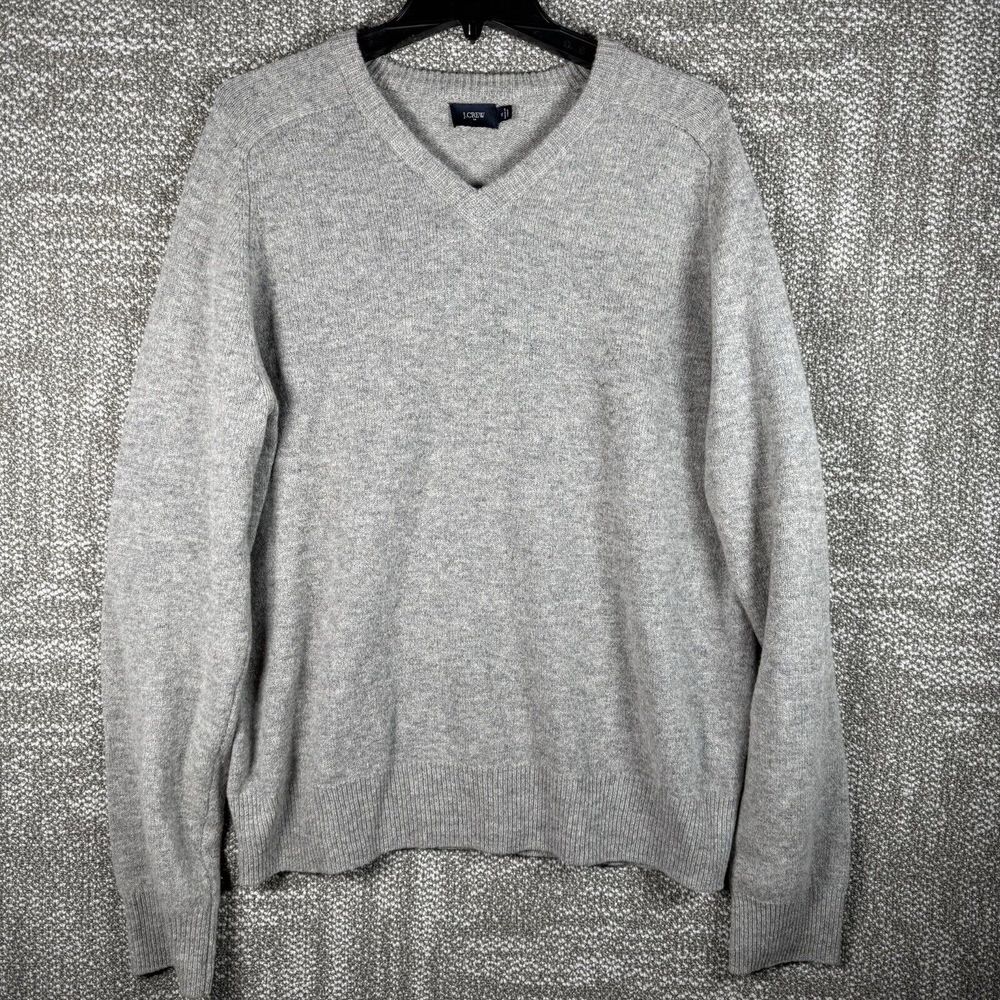 JCrew 100% Lambs Wool Mens VNeck‎ Pullover Sweater Grey